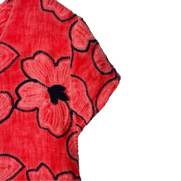 Lungo L’Arno Women’s Red Floral Linen MIDI Dress Bloomchic Cap Sleeve Size Large - Picture 6 of 11